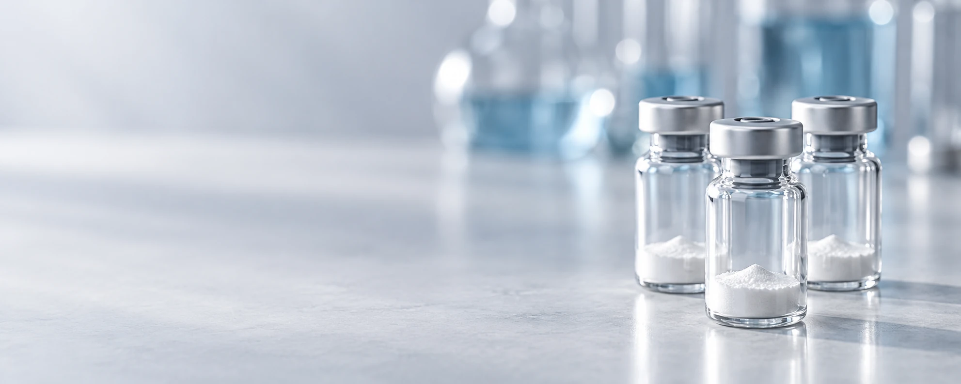 Three unbranded vials in a laboratory setting
