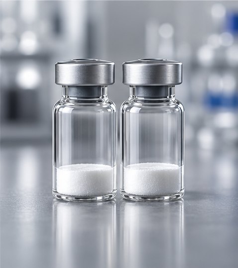 Two sealed research peptide vials